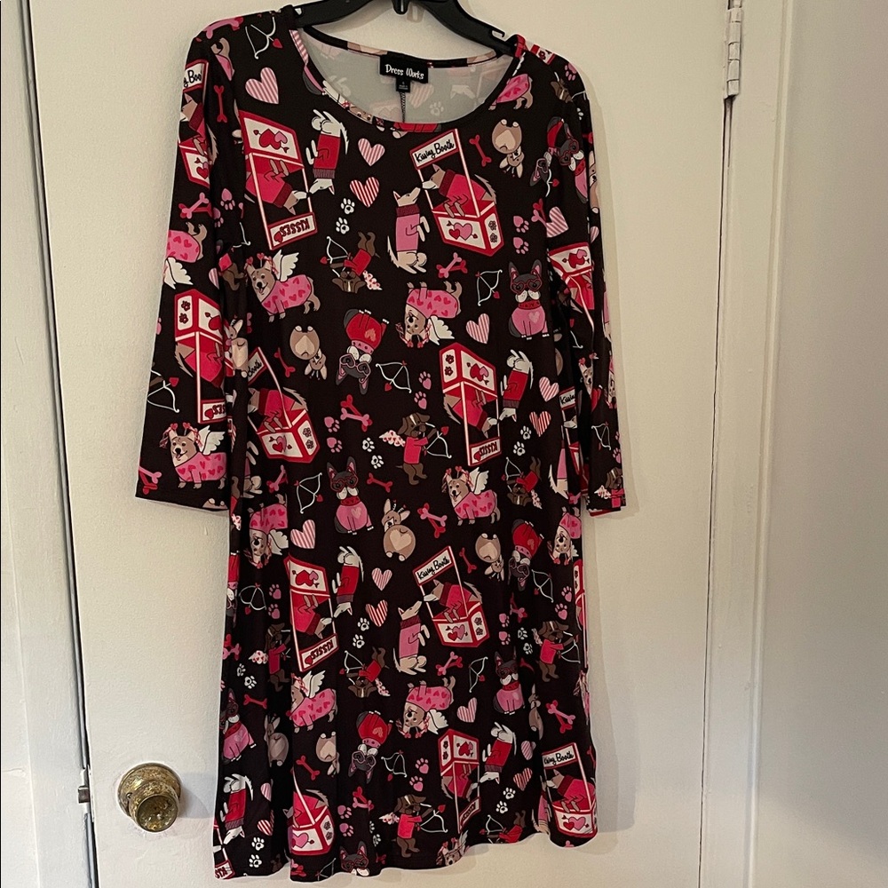 Dress Works Black, Red and Pink Long Sleeve Dress